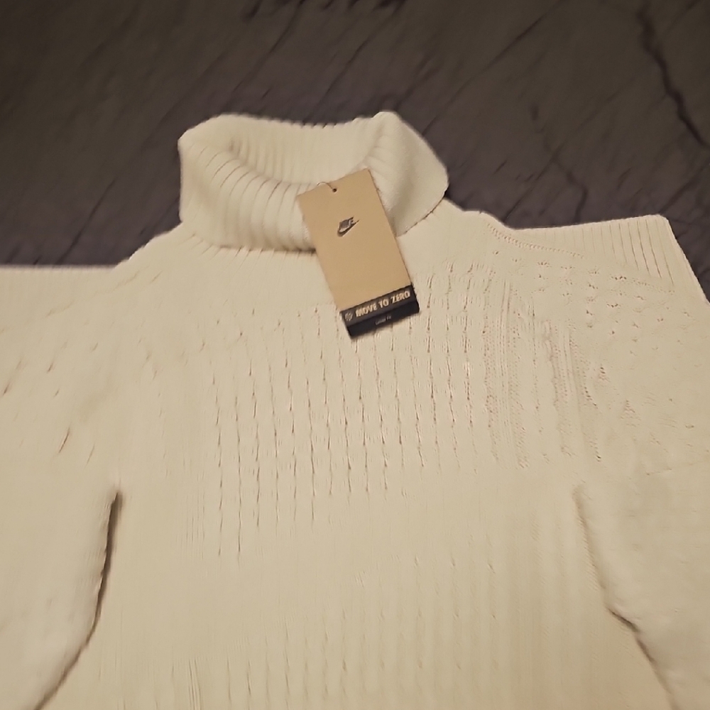 NWT Nike White Cowl Neck Sweater with Ribbed Knit